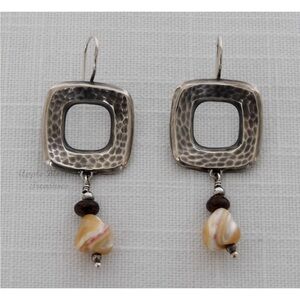 Silpada “Hip to be Square” Sterling Earrings w/Mother of Pearl & Bronzite W1518